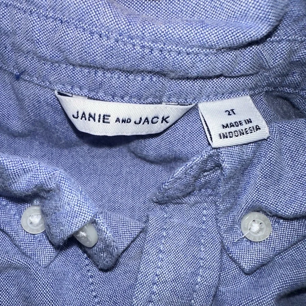 Janie and Jack Blue Button Down Shirt with Dog Embroidery